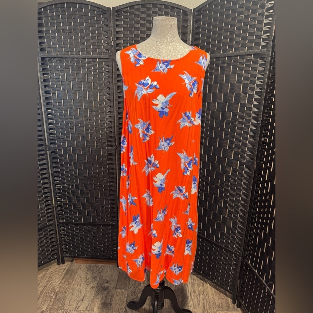Ava & Viv Orange maxi Dress with Blue and White Accents. Zip up back